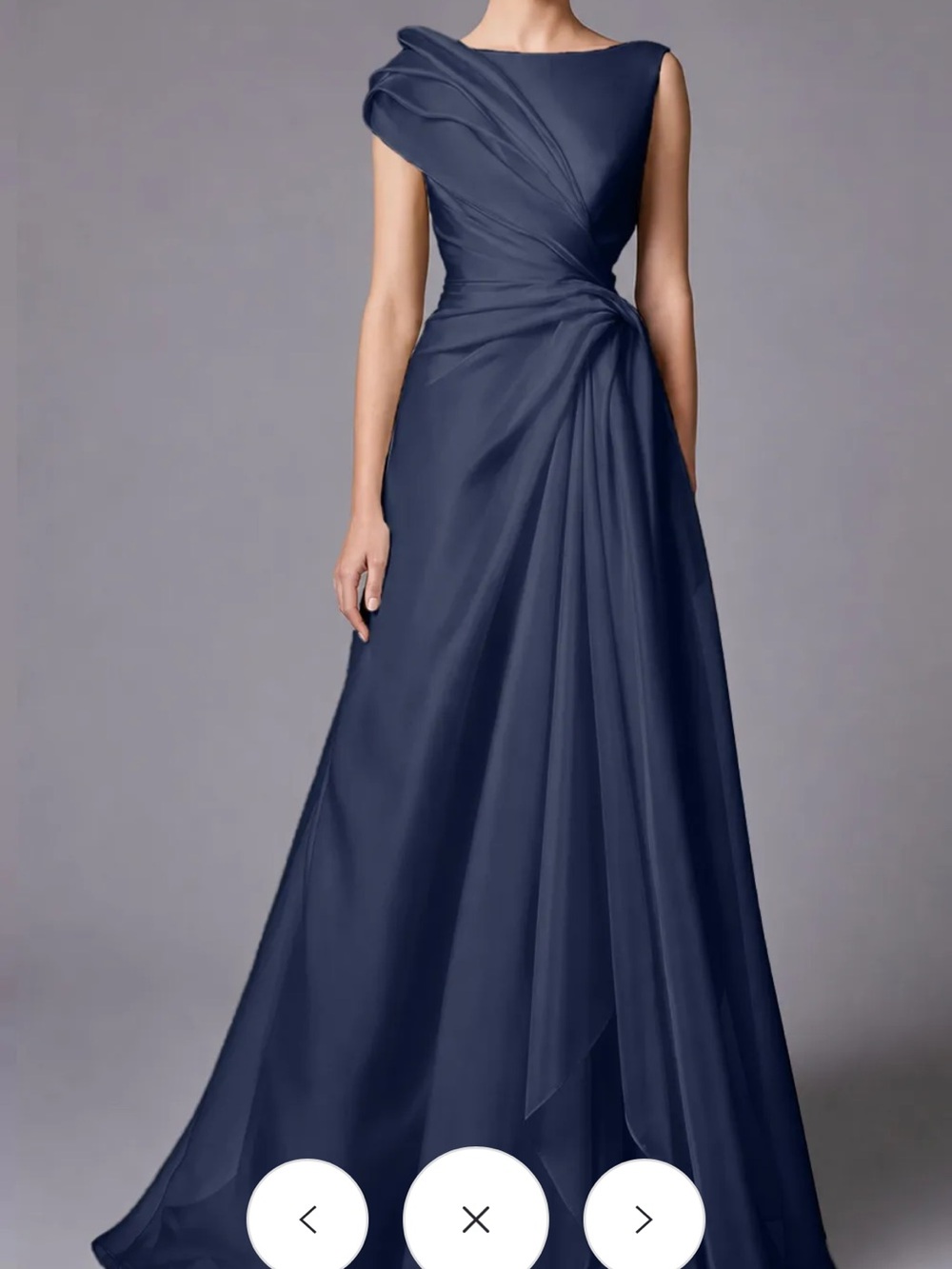 Allure Navy One-Shoulder Draped A-Line Formal Dress
